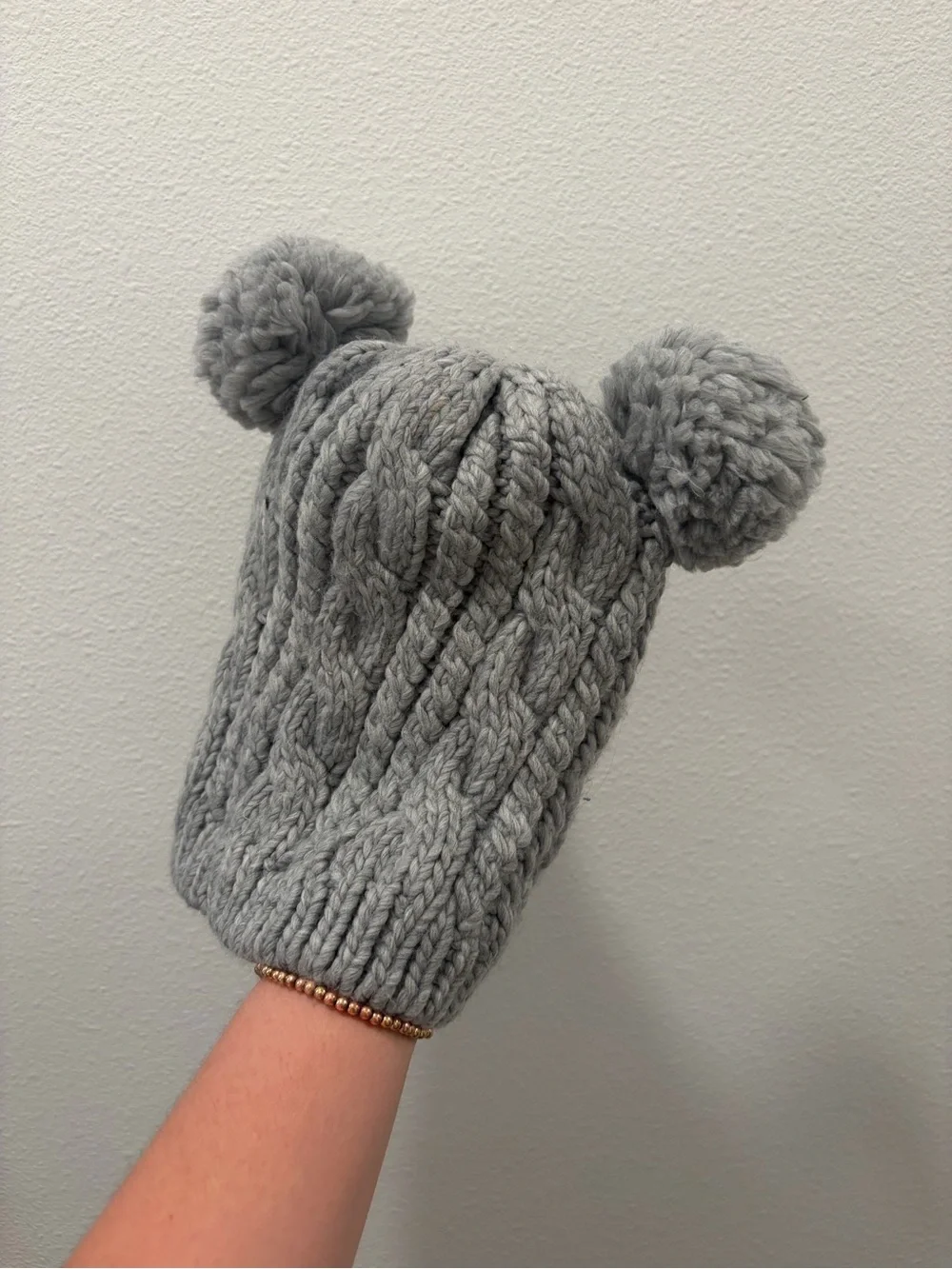 Mickey Mouse Ears Knit Pom Pom Beanie - Gray
